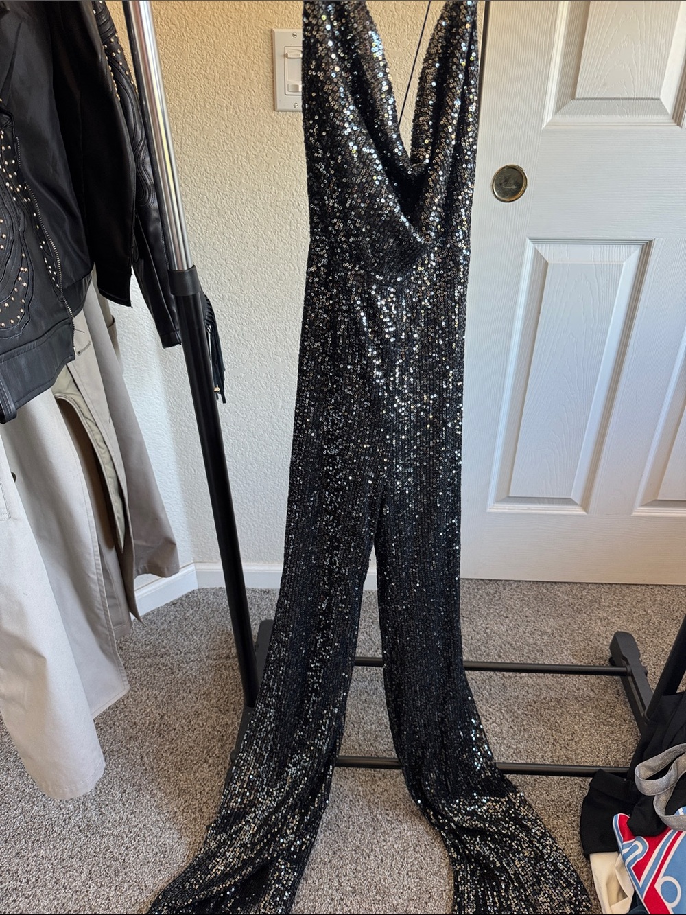 Black Sequin Wide-Leg Jumpsuit
